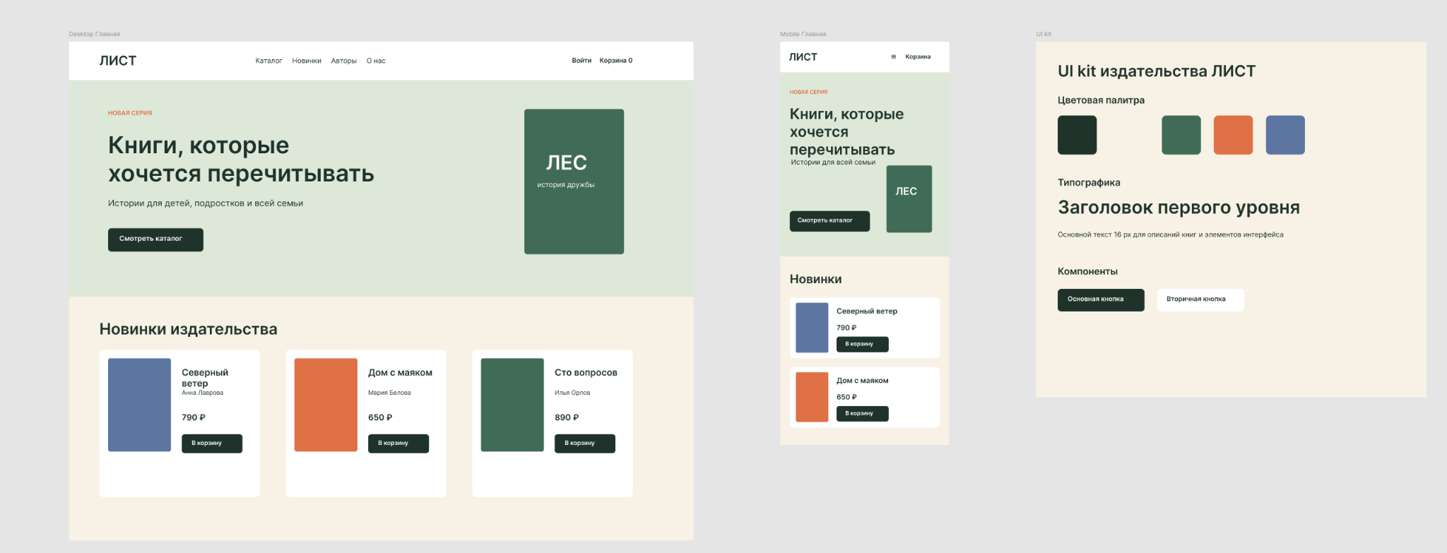 ЛИСТ — адаптивный интерфейс издательства и UI kit